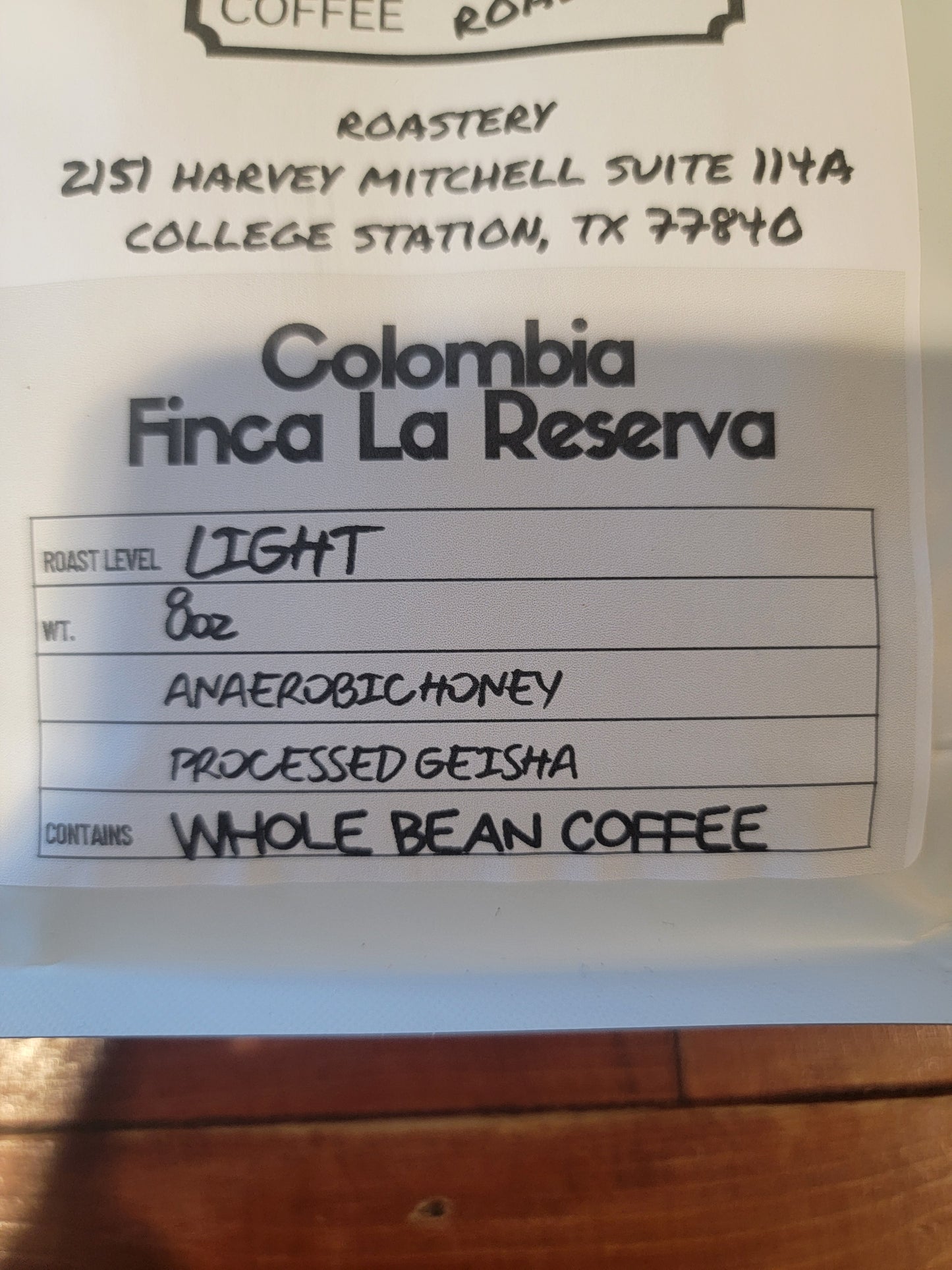 8oz Colombia Honey processed Geisha, light roast